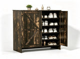 2-Door Barn Door Shoe Cabinet Made of Triamine Particleboard Black Square Shoe Cabinet with 73502453