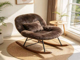 25.59"W x 33.66"D x 29.53"H Indoor Plush Rocking Chair, Soft Fluffy Lounge Rocker with Black Metal 00955809