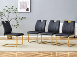 Black PU Dining Chair Set.Uniquely designed black dinings. PU material, paired with gold metal W2920P233520