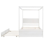 Wood Canopy Bed with Trundle Bed ,Full Size Canopy Platform bed With Support Slats .No Box Spring WF291343AAK