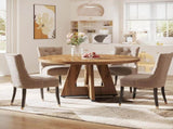47" Round Farmhouse Dining Burlywood Wood Kitchen for 4, Cross Base Wooden Dinner B082P364496