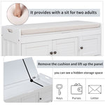 ZUN Storage Bench with 3 Shutter-shaped Doors, Shoe Bench with Removable Cushion and Hidden Storage 70290505