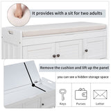 ZUN Storage Bench with 3 Shutter-shaped Doors, Shoe Bench with Removable Cushion and Hidden Storage 70290505