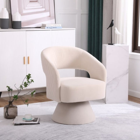 ZUN Swivel Accent Chair Armchair, Round Barrel Chair in Fabric for Living Room Bedroom, Beige 02903159