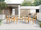 CREATIVE BRAIDED ACACIA WOOD OUTDOOR DINING CHAIRS WITH ARMRESTS, SUITABLE FOR OUTDOOR DINING AND N770P269704G