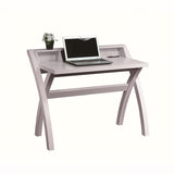 ZUN White Crosshatch Desk, Workstation Desk with USB/Power Outlet B107130814