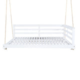 TOPMAX Acacia Wood Porch Swing Bed for Outdoor with Hemp Ropes - Full Size Patio Hanging Bed, 350lbs N717P265860K