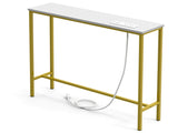 31.50"x7.87"x31.10" Console Table, MDF with Melamine Veneer & Iron Frame, with Power Outlet, White & 93057525