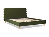 Stockholm Modern Wavy Headboard Platform Bed, Queen, Olive Green Performance Velvet B2719P238204