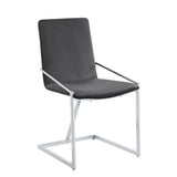 ZUN ACME Zlatan Side Chair, Gray Velvet & Chrome Finish DN02235