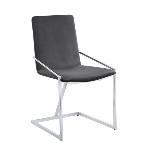 ZUN ACME Zlatan Side Chair, Gray Velvet & Chrome Finish DN02235