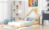 Twin Size Wood Floor Bed with House-shaped Headboard, Natural WF304145AAN