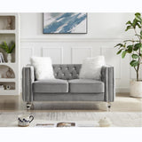 Gray, Two-seater Sofa, Velvet Crystal Buckle Upholstery Sofa, Crystal Feet, Removable Cushion, Two 91398134