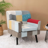 Patchwork Accent Chair, Mid Century Modern Fabric Club Chair for Bedroom Comfy, Colourful Single W561P190124