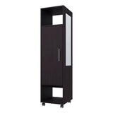 ZUN Black 1-Door Wardrobe with Mirror and Open Storage B062P227645