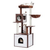 ZUN 56.7" Cat Tree with Litter Box Enclosure Large, Wood Cat Tower for Indoor Cats with Storage Cabinet 08624620