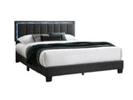 ZUN 1pc Queen Size Bed Charcoal Wool Fabric Channel Tufting w LED Full Upholstered Bedframe Bedroom Bed B011P238968