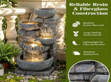 5-Tier Cascading Water Fountain with 24 LED Lights Gray Resin Outdoor Water Feature 00486883