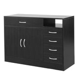 MDF With Triamine Double Doors And Five Drawers Bathroom Cabinet Black 42835201