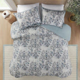 3 Piece Floral Printed Cotton Comforter Set Blue King/Cal King B035P148329