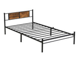 Twin XL Size metal bedframe,Headboard with wood panel decoration,black 47837495