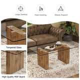 ZUN Modern minimalist transparent tempered glass coffee table and dining table, paired with wooden MDF W1151P149209