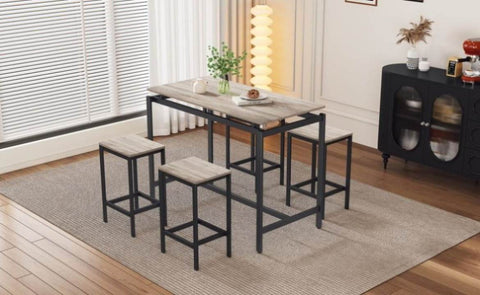 ZUN TREXM 5-Piece Compact Bar Table Set with Table and Stools - Modern Industrial Design, Space-Saving N715P173160A