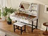 Makeup Vanity with LED Lighted Mirror, 360&deg Rotatable Mirror, Vanity Desk with 2 Drawers,Power 49216416