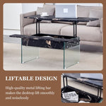 ZUN Multifunctional Lift Top Coffee Table -Black Marble Pattern, Essential for Modern Homes.Tempered W2920P226077