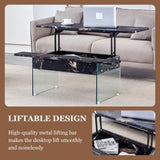 ZUN Multifunctional Lift Top Coffee Table -Black Marble Pattern, Essential for Modern Homes.Tempered W2920P226077