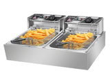 US Standard EH82 Deep Fryer, 110V, 3400W, 22.8QT/21.6L, Silver Stainless Steel, Double Tank, 85952191