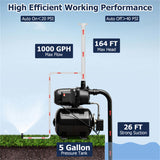 1200 W Garden Water Pump Shallow Well Pressurized IrrigationShallow Well Pump 1000GPH Max Flow 20494277