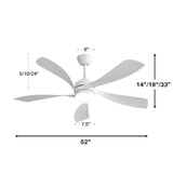 ZUN 52 Inch Modern Led Ceiling Fan With 3 Color Dimmable 5 ABS Blades Remote Control Reversible DC Motor W882P146902