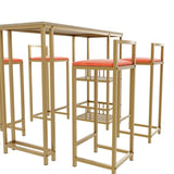 Bar table and chair five piece set, gold frame, multi-layer tabletop, chair cushion and backrest W3064P245383