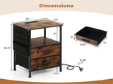 Nightstand with LED Lights & Charging Station, 2 Folding Fabric Drawers 64867151