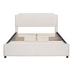 ZUN Upholstered Platform Bed with Stud Trim Headboard and Footboard and 4 Drawers No Box Spring Needed, 87798701