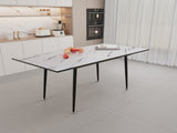 47" expandable to 63" inch MDF square white marble patterned dining table, modern industrial kitchen W2189P174790
