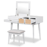 ZUN 43.3" Classic Wood Makeup Vanity Set with Flip-top Mirror and Stool, Dressing Table with Three WF305498AAK