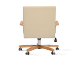 Dumont Modern Farmhouse High Back Executive Home Office Chair, Neutral Cream Beige Leather & Natural B2719P238268