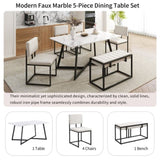 ZUN Modern Faux Marble 6-Piece Dining Table Set,60inch Metal Kitchen Table Set with Upholstered Dining 03612036