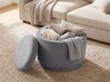 7.7 Gallon Round Storage Ottoman Foot Rest with Acacia Wood Frame, 400LBS Load Capacity Footstool 46931737