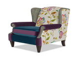 Anya Boho Chic Wingback Accent Arm Chair, Floral & Leopard, Blue-Teal & Purple Velvet B2719P238251