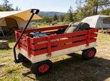 Red Wooden Wagon Cart with Folding Handle, Heavy Duty All-Terrain Kids Wagon for Outdoor, Garden, 57603140
