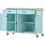 ZUN Kitchen Island Cart with 4 Door Cabinet and Two Drawers and 2 Locking Wheels - Solid Wood Top, WF286911AAN