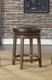 ZUN Round Swivel Counter Height Stools Set of 2, Brown Faux Leather 360-degree Swivel Seat Nailhead Trim B011P201565