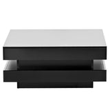 ZUN High Gloss Minimalist Design with LED Lights, 2-Tier Square Coffee Table, Center Table for Living 55388505