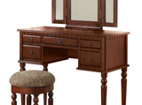 Bedroom Contemporary Vanity Set w Foldable Mirror Stool Drawers Cherry Color HS00F4071-ID-AHD