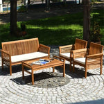 ZUN 4-piece patio furniture set Outdoor Acacia wood sofa furniture with cushion white 42065091