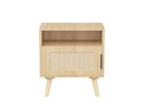 22.83'' H Rattan Nightstand, Side Table with Door Open Shelf, Accent Bedside End Table with Solid 77438934