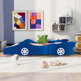 Full Size Race Car-Shaped Platform Bed with Wheels,Blue WF298788AAC